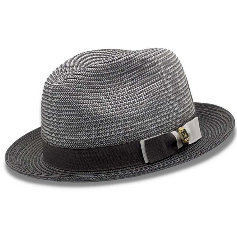 MONTIQUE  BLACK  Braided Two Tone Stingy Brim Pinch Fedora H-68